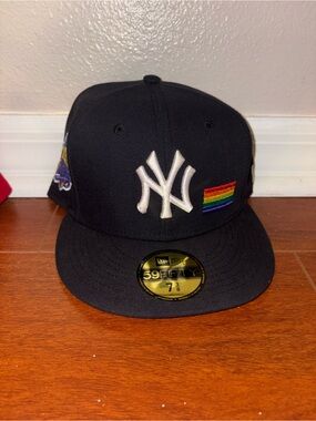 New Era Black New York Yankees Fitted Cap with Rainbow Flag Patch